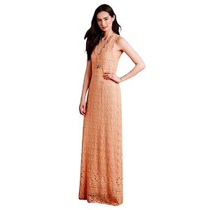 $298 Anthropologie Corina Laced Maxi Gown Medium Peach Lace Overlay Formal Dress